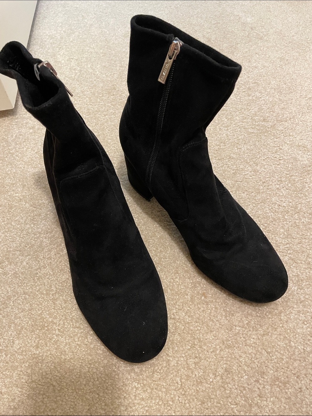 Unisa Black Suede Mid-Heel Ankle Boots with Side Zip